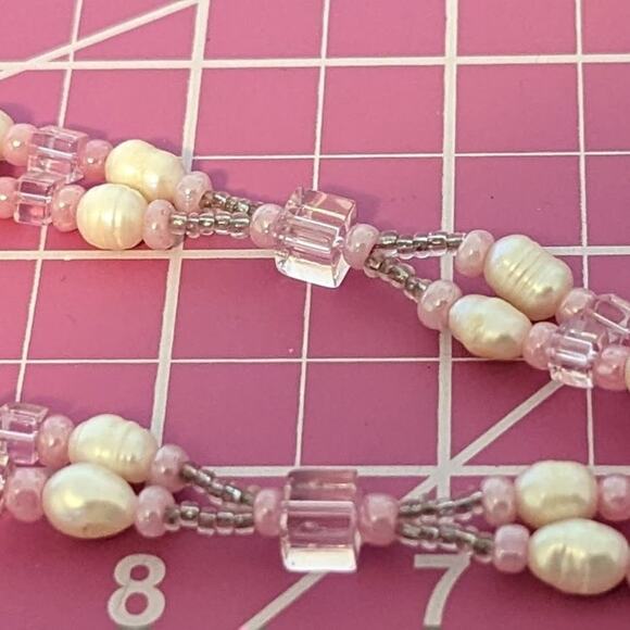 Pink Quartz, Potato Pearls, and Glass Bead Tassel Necklace - Picture 13 of 13